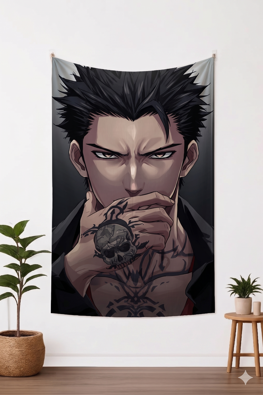 Dark Anime Skull Tattoo Tapestry