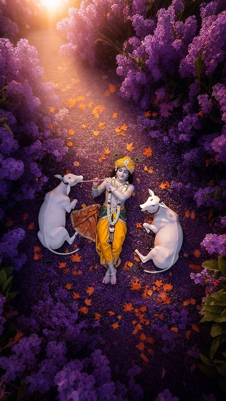 Shri Krishna — Purple Garden Bansuri Aerial Poster