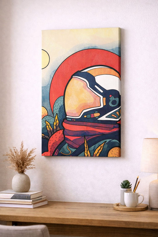 Astronaut Mask — Retro Cosmos Canvas | 12×18 inch