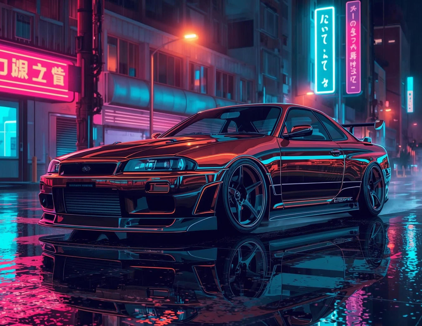 Tokyo Neon Night Car Tapestry
