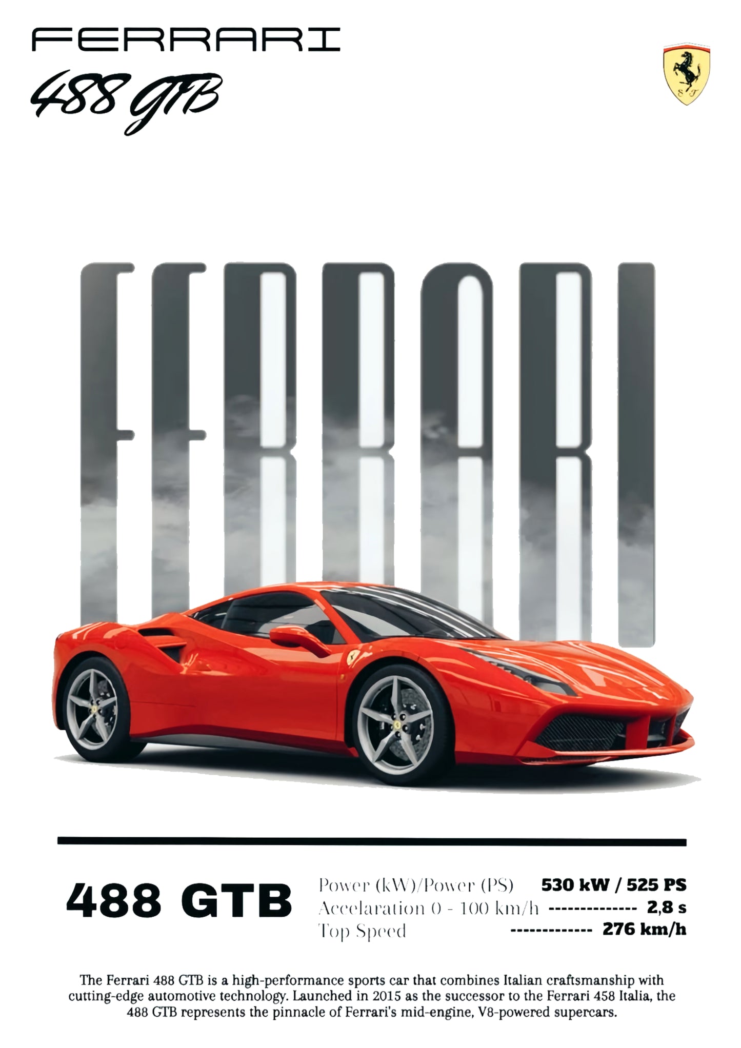 Ferrari 488 GTB — Italian Supercar Art Poster