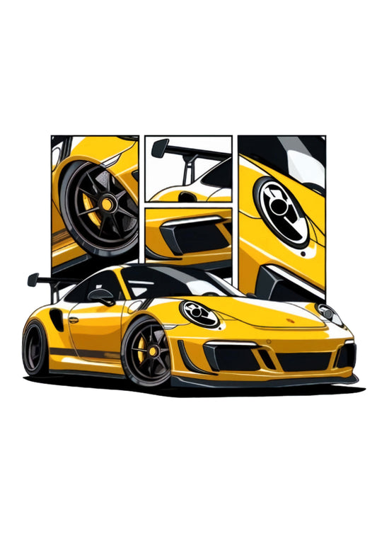 Porsche 911 GT3RS — Racing Yellow Comic Art Poster