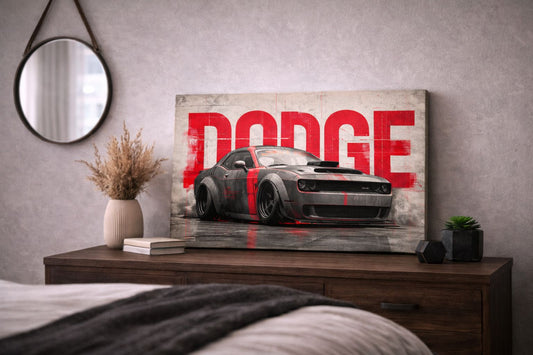 Dodge Challenger — Raw Power Street Art Canvas | 12×18 inch