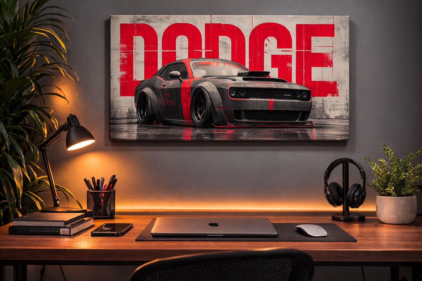 Dodge Challenger — Raw Power Street Art Canvas | 12×18 inch