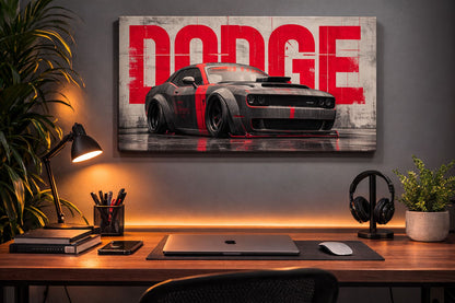 Dodge Challenger — Raw Power Street Art Canvas | 12×18 inch