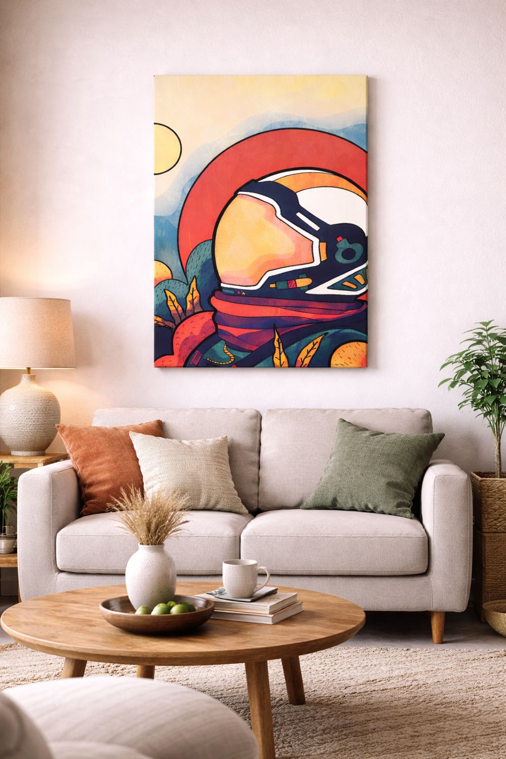 Astronaut Mask — Retro Cosmos Canvas | 12×18 inch