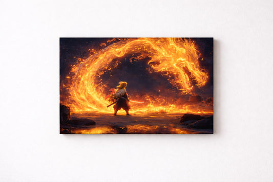 Flame Warrior — Anime Fire Dragon Canvas Art | 12×18 inch