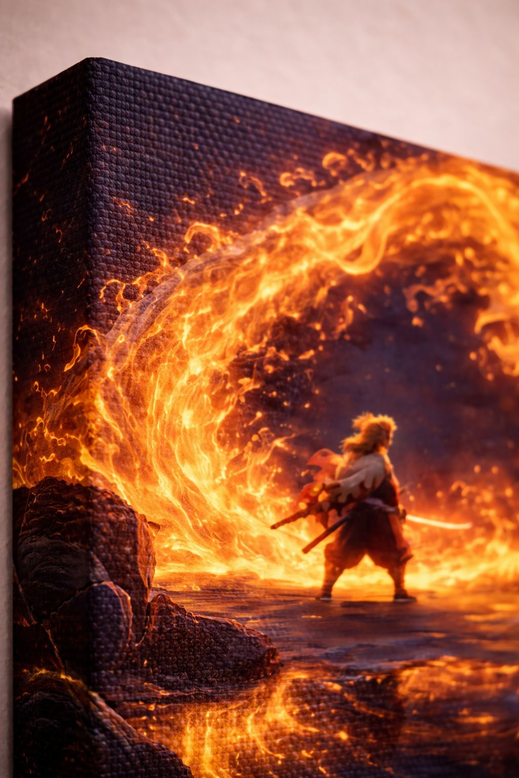 Flame Warrior — Anime Fire Dragon Canvas Art | 12×18 inch