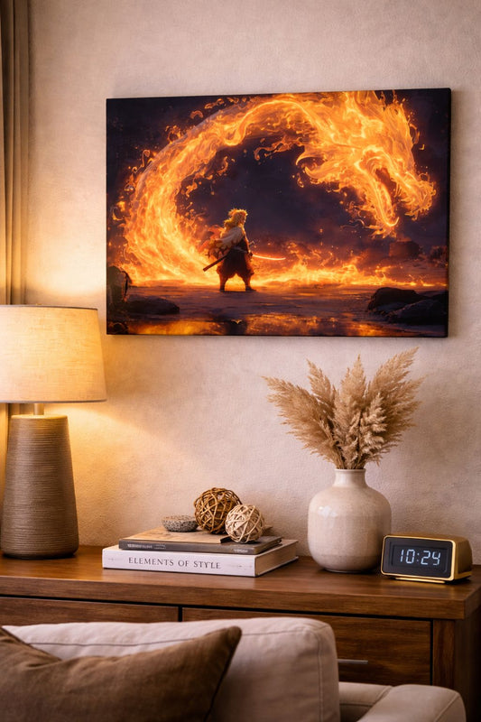 Flame Warrior — Anime Fire Dragon Canvas Art | 12×18 inch