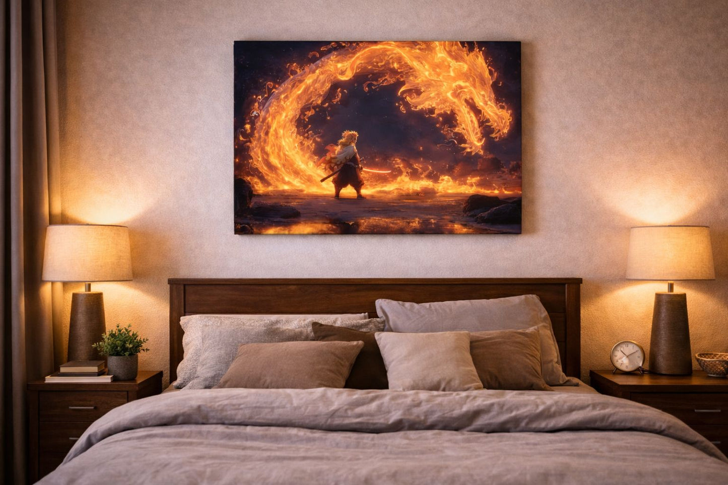 Flame Warrior — Anime Fire Dragon Canvas Art | 12×18 inch