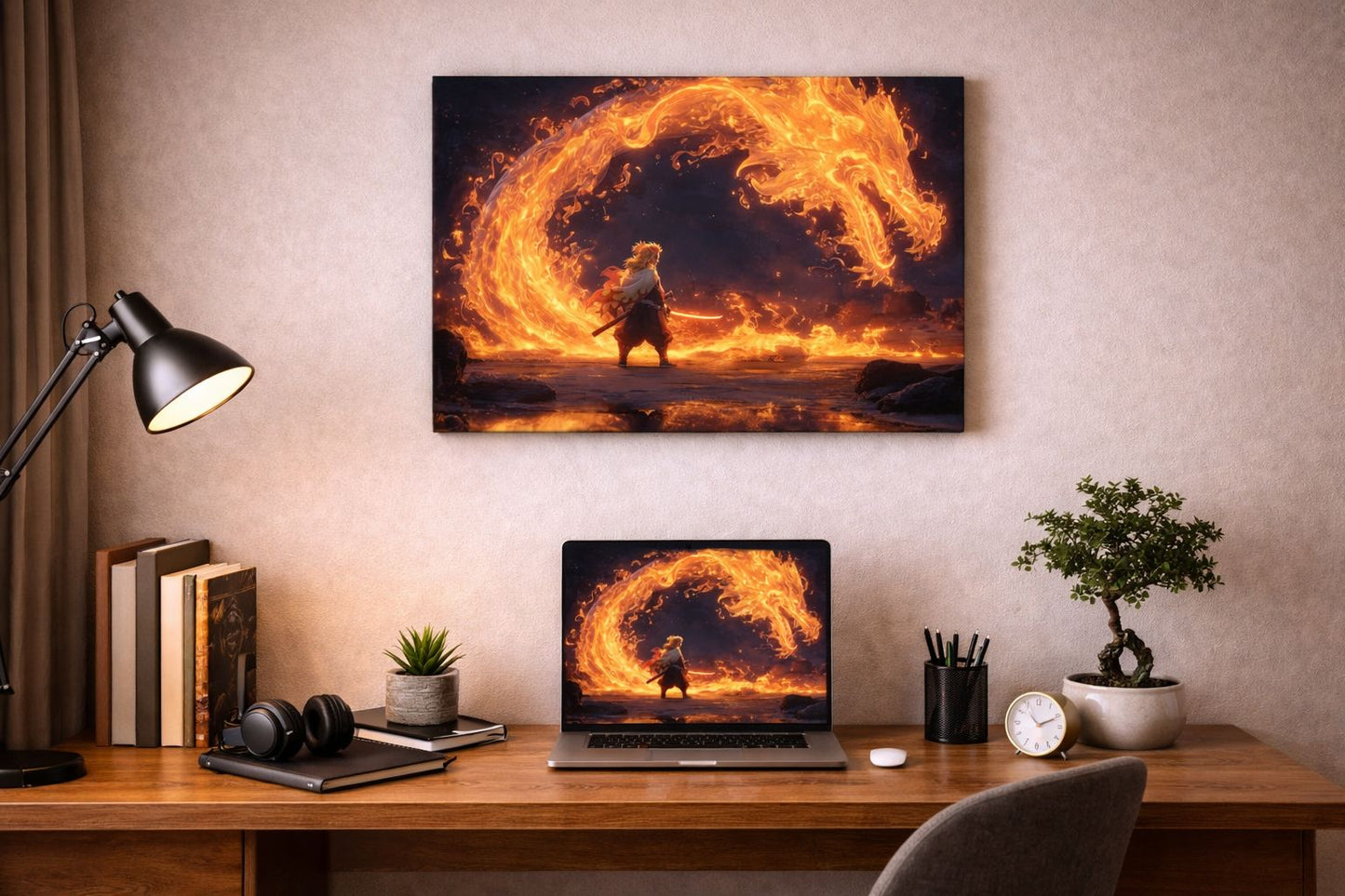 Flame Warrior — Anime Fire Dragon Canvas Art | 12×18 inch