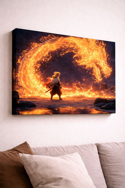 Flame Warrior — Anime Fire Dragon Canvas Art | 12×18 inch