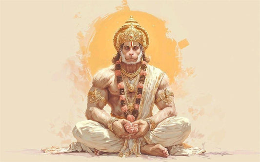 Hanuman Ji — Golden Meditation Watercolour Devotional Poster